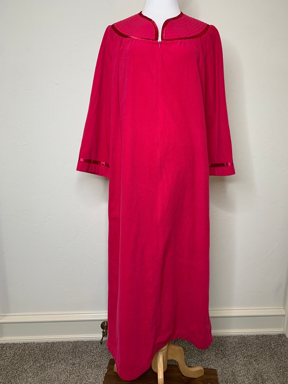 Vintage Deep Pink Zip Front Robe Satin Trim Sz Small